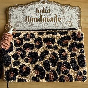 Elegant Beaded Leopard Clutch